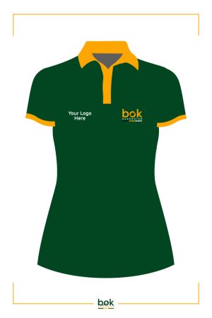 This Blitz Premium Ladies Golfer comes in Springbok Green with a yellow collar and sleeve edging. Add your logo as well.