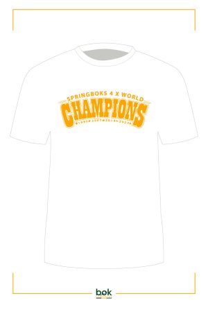 Front of Champions Boksupporter T Shirt with Springbok, World Cupe years and large Champions branding