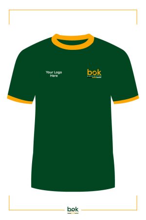 Grubber Crew Neck Mens T Shirt in Springbok Green with yellow edging. Also features Bok Supporter logo and your logo.