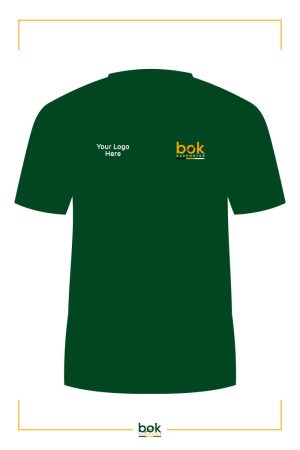 Green Springbok Supporter T Shirt with Bok Supporter logo on left and branded with your logo on right.