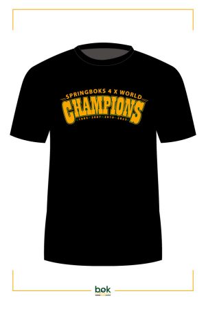 Front of the We are the Champions T-Shirt in black with large Champions logo
